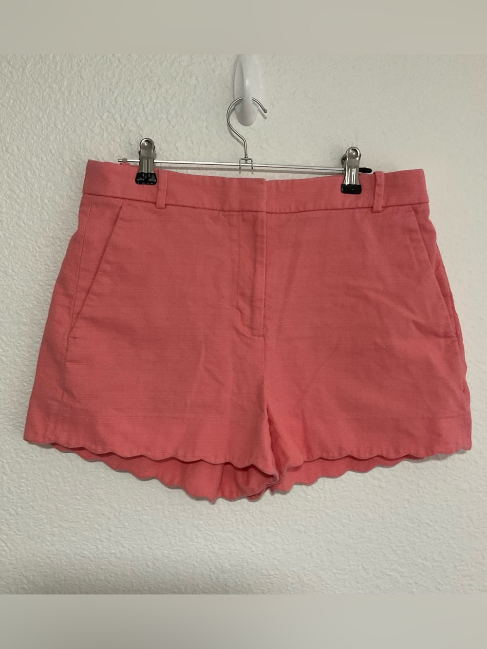J Crew 4 Shorts Scalloped Hem Chino Linen Cotton Blend Pockets